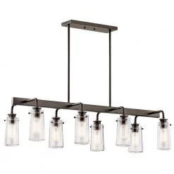 Braelyn 8-Light Olde Bronze Vintage Industrial Dining Room Linear Chandelier with Clear Seeded Glass Shade by KICHLER