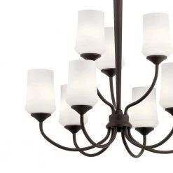 Aubrey 9-Light Olde Bronze 2 Tier Transitional Dining Room Chandelier with White Etched Glass Shade by KICHLER -Kichler Sales olde bronze kichler chandeliers 43666oz 4f 1000