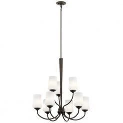 Aubrey 9-Light Olde Bronze 2 Tier Transitional Dining Room Chandelier with White Etched Glass Shade by KICHLER