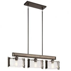 Aberdeen 3-Light Olde Bronze Farmhouse Dining Room Linear Chandelier with Clear Frosted Glass Shade by KICHLER