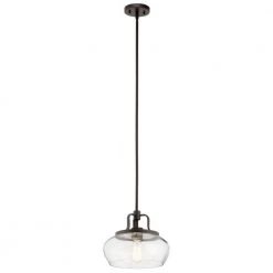 Davenport 1-Light Olde Bronze Transitional Kitchen Convertible Pendant Hanging Light/Semi Flush with Clear Glass by KICHLER