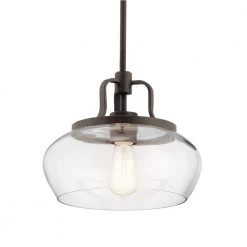 Davenport 1-Light Olde Bronze Transitional Kitchen Convertible Pendant Hanging Light/Semi Flush with Clear Glass by KICHLER -Kichler Sales olde bronze kichler chandeliers 43903oz c3 1000
