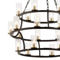 Mathias 21-Light Olde Bronze 3 Tier Mid-Century Modern Circular Dining Room Chandelier with Clear Glass Shade by KICHLER -Kichler Sales olde bronze kichler chandeliers 52110oz 4f 1000