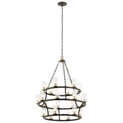 Mathias 21-Light Olde Bronze 3 Tier Mid-Century Modern Circular Dining Room Chandelier with Clear Glass Shade by KICHLER