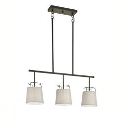 Marika 3-Light Olde Bronze Transitional Dining Room Linear Chandelier with Gray Fabric Shade by KICHLER