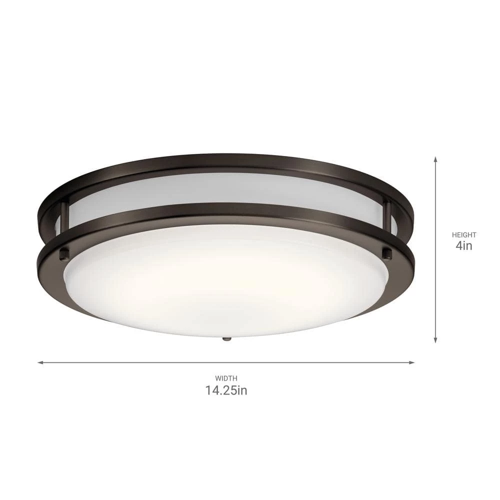 Avon 14 in. Olde Bronze Integrated LED Hallway Round Flush Mount Ceiling Light with Acrylic Diffuser by KICHLER 5 Avon 14 in. Olde Bronze Integrated LED Hallway Round Flush Mount Ceiling Light with Acrylic Diffuser by KICHLER - Image 3