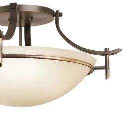 Olympia 3-Light Olde Bronze Hallway Semi-Flush Mount Ceiling Light with Etched Glass by KICHLER -Kichler Sales olde bronze kichler flush mount lights 3606oz c3 1000