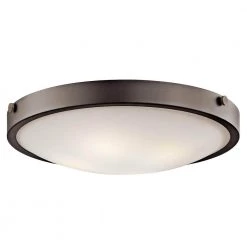 Lytham 20.5 in. 4-Light Olde Bronze Hallway Round Flush Mount Ceiling Light with Stain Etched White Glass by KICHLER