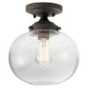 Avery 1-Light Olde Bronze Globe Hallway Semi-Flush Mount Ceiling Light with Clear Seeded Glass by KICHLER