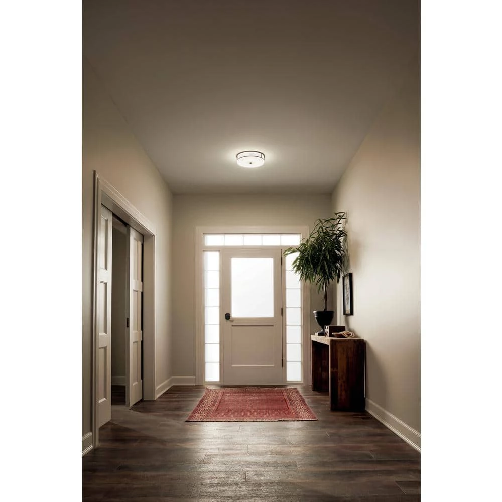 Ceiling Space 13.25 in. Olde Bronze Integrated LED Hallway Drum Flush Mount Ceiling Light with Opal Etched Glass by KICHLER 6 Ceiling Space 13.25 in. Olde Bronze Integrated LED Hallway Drum Flush Mount Ceiling Light with Opal Etched Glass by KICHLER - Image 4