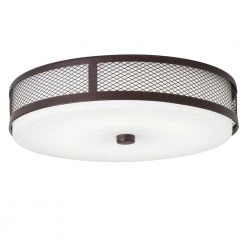 Ceiling Space 13.25 in. Olde Bronze Integrated LED Hallway Drum Flush Mount Ceiling Light with Opal Etched Glass by KICHLER