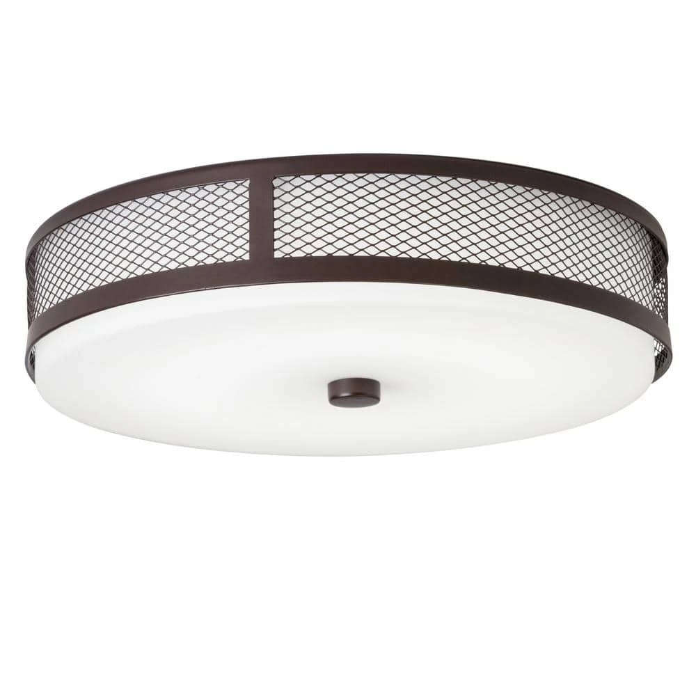 Ceiling Space 13.25 in. Olde Bronze Integrated LED Hallway Drum Flush Mount Ceiling Light with Opal Etched Glass by KICHLER 3 Ceiling Space 13.25 in. Olde Bronze Integrated LED Hallway Drum Flush Mount Ceiling Light with Opal Etched Glass by KICHLER