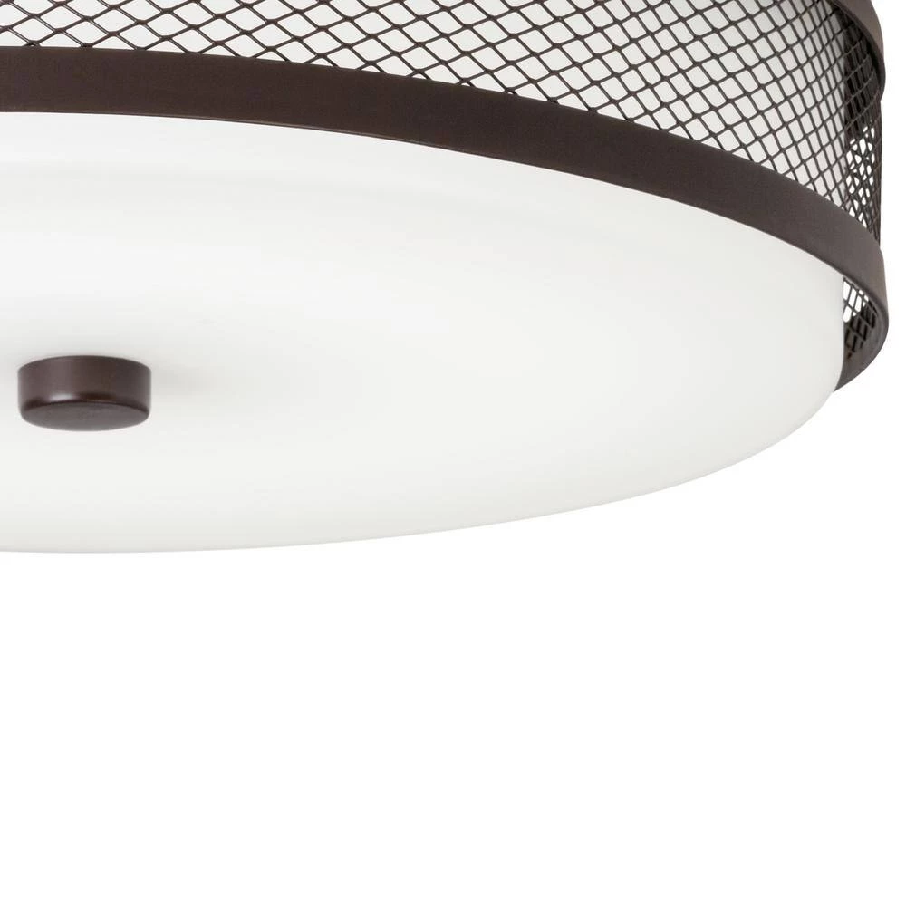 Ceiling Space 13.25 in. Olde Bronze Integrated LED Hallway Drum Flush Mount Ceiling Light with Opal Etched Glass by KICHLER 5 Ceiling Space 13.25 in. Olde Bronze Integrated LED Hallway Drum Flush Mount Ceiling Light with Opal Etched Glass by KICHLER - Image 3