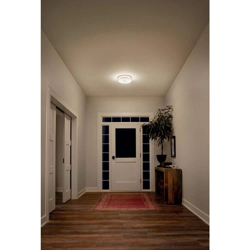 Ceiling Space 13.25 in. Olde Bronze Integrated LED Hallway Drum Flush Mount Ceiling Light with Opal Etched Glass by KICHLER 4 Ceiling Space 13.25 in. Olde Bronze Integrated LED Hallway Drum Flush Mount Ceiling Light with Opal Etched Glass by KICHLER - Image 2