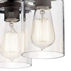 Brinley 11.75 in. 3-Light Olde Bronze Farmhouse Hallway Flush Mount Ceiling Light with Clear Glass by KICHLER -Kichler Sales olde bronze kichler flush mount lights 42891oz c3 1000