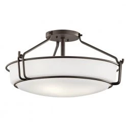 Alkire 4-Light Olde Bronze Drum Hallway Semi-Flush Mount Ceiling Light with Satin Etched White Glass by KICHLER
