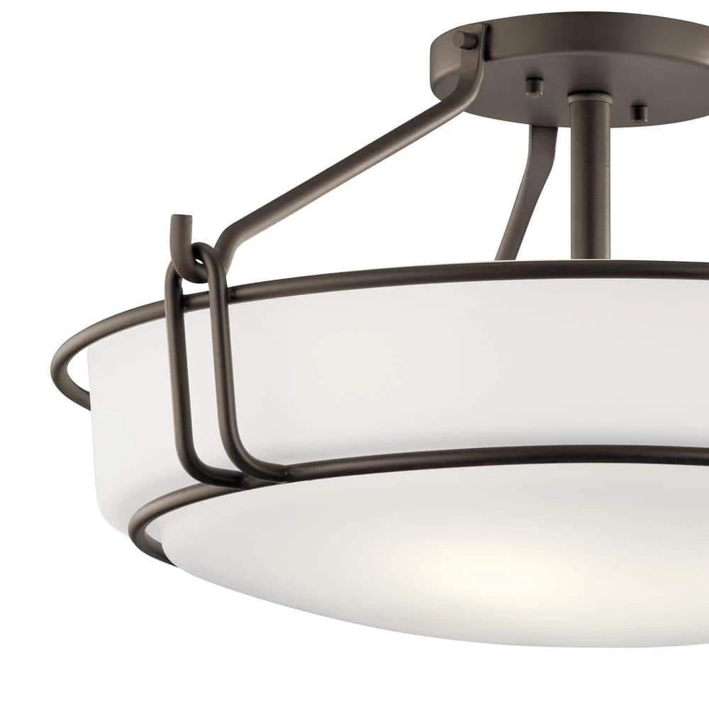 Alkire 4-Light Olde Bronze Drum Hallway Semi-Flush Mount Ceiling Light with Satin Etched White Glass by KICHLER 4 Alkire 4-Light Olde Bronze Drum Hallway Semi-Flush Mount Ceiling Light with Satin Etched White Glass by KICHLER - Image 2