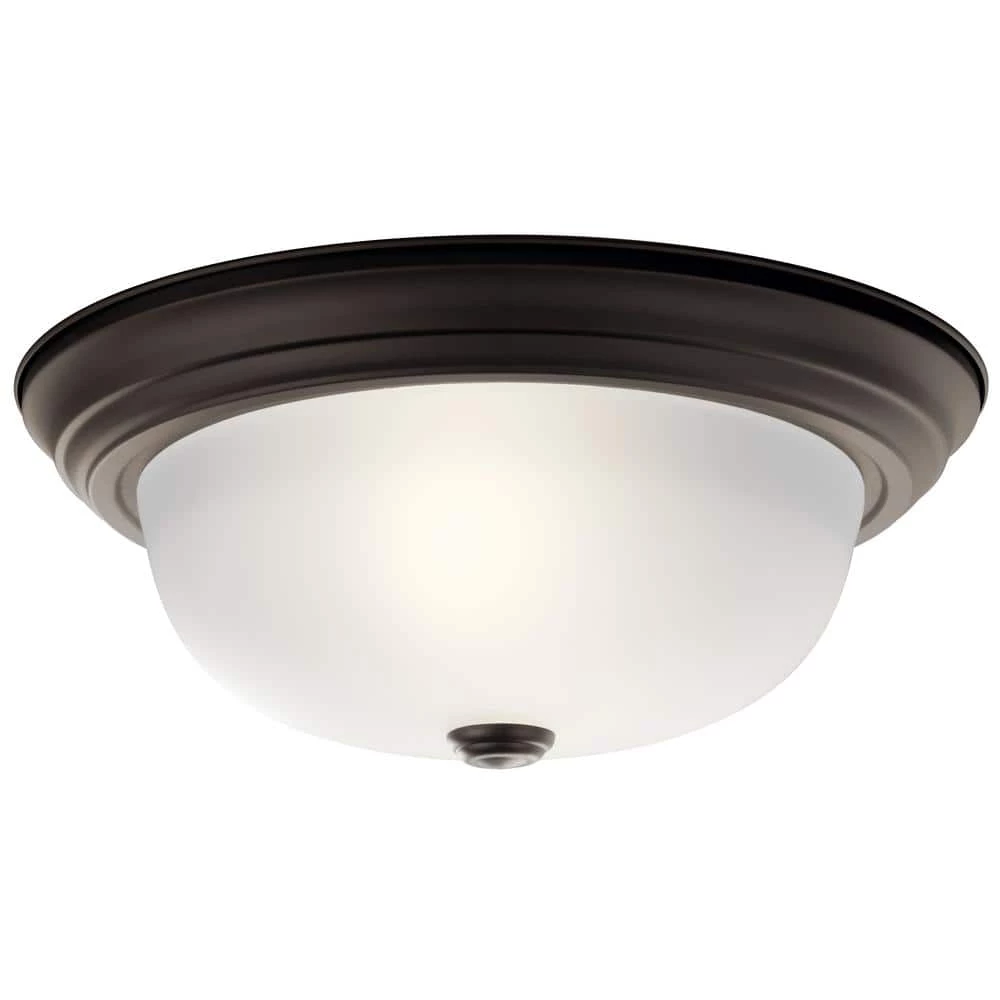 Ceiling Space 13.25 in. 2-Light Olde Bronze Hallway Round Flush Mount Ceiling Light with Stain Etched Glass by KICHLER 3 Ceiling Space 13.25 in. 2-Light Olde Bronze Hallway Round Flush Mount Ceiling Light with Stain Etched Glass by KICHLER