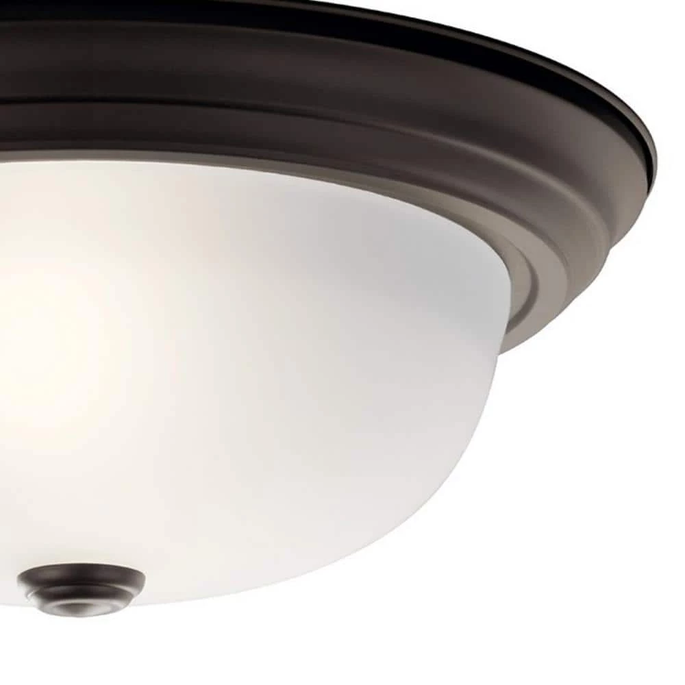 Ceiling Space 13.25 in. 2-Light Olde Bronze Hallway Round Flush Mount Ceiling Light with Stain Etched Glass by KICHLER 4 Ceiling Space 13.25 in. 2-Light Olde Bronze Hallway Round Flush Mount Ceiling Light with Stain Etched Glass by KICHLER - Image 2