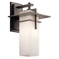Caterham 14.75 in. 1-Light Olde Bronze Outdoor Light Wall Sconce with Satin Etched Cased Opal Glass (1-Pack) by KICHLER