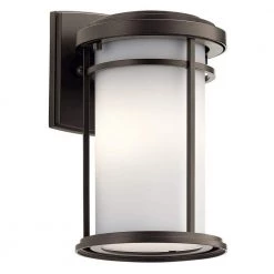 Toman 10.25 in. 1-Light Olde Bronze Outdoor Light Integrated LED Wall Sconce with Satin Etched Glass (1-Pack) by KICHLER