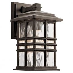 Beacon Square 12 in. 1-Light Olde Bronze Outdoor Light Wall Sconce with Clear Hammered Glass (1-Pack) by KICHLER