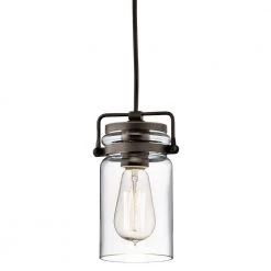Brinley 1-Light Olde Bronze Vintage Industrial Kitchen Mini Pendant Hanging Light with Clear Glass by KICHLER -Kichler Sales olde bronze kichler pendant lights 42878oz 40 1000