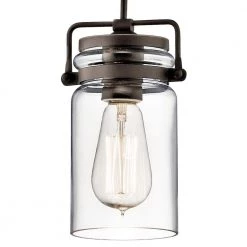 Brinley 1-Light Olde Bronze Vintage Industrial Kitchen Mini Pendant Hanging Light with Clear Glass by KICHLER -Kichler Sales olde bronze kichler pendant lights 42878oz 4f 1000