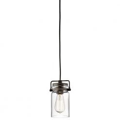 Brinley 1-Light Olde Bronze Vintage Industrial Kitchen Mini Pendant Hanging Light with Clear Glass by KICHLER