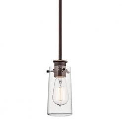 Braelyn 1-Light Olde Bronze Vintage Industrial Kitchen Mini Pendant Hanging Light with Clear Seeded Glass by KICHLER -Kichler Sales olde bronze kichler pendant lights 43060oz 40 1000