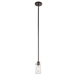 Braelyn 1-Light Olde Bronze Vintage Industrial Kitchen Mini Pendant Hanging Light with Clear Seeded Glass by KICHLER