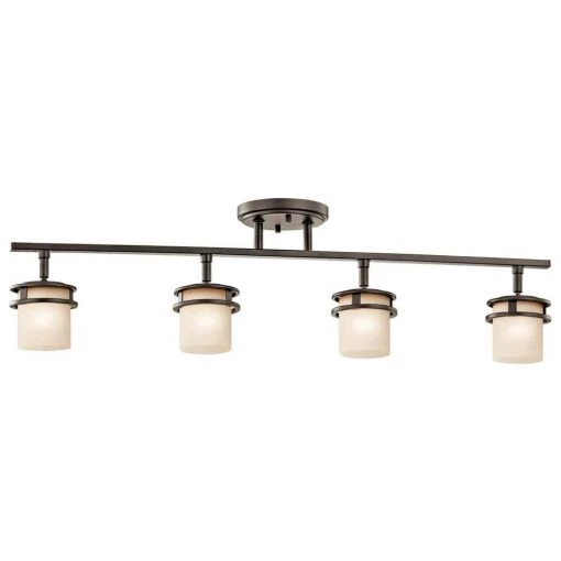 Hendrik 2.5 ft. 4-Light Olde Bronze Track Lighting Kit with Light Umber Etched Glass by KICHLER -Kichler Sales olde bronze kichler track lighting kits 7772oz 64 1000