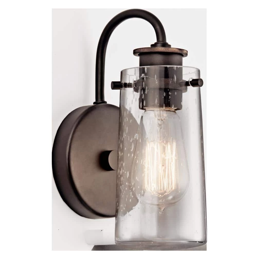 Braelyn 1-Light Olde Bronze Bathroom Indoor Wall Sconce with Clear Seeded Glass Shade by KICHLER 3 Braelyn 1-Light Olde Bronze Bathroom Indoor Wall Sconce with Clear Seeded Glass Shade by KICHLER