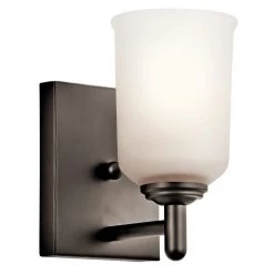 Shailene 1-Light Olde Bronze Bathroom Indoor Wall Sconce with Satin Etched Glass Shade by KICHLER