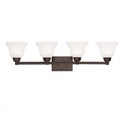 Langford 4-Light Olde Bronze Integrated LED Bathroom Vanity Light Bar with Satin Etched White Glass by KICHLER