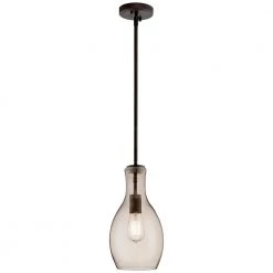 Everly 13.75 in. 1-Light Olde Bronze Transitional Kitchen Hour Glass Pendant Hanging Light with Champagne Glass by KICHLER