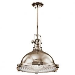 Hatteras Bay 16 in. 1-Light Polished Nickel Vintage Industrial Kitchen Pendant Hanging Light with Clear Fresnel Lens by KICHLER