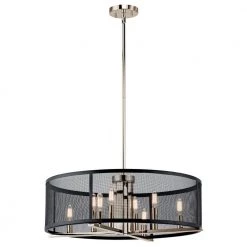 Titus 8-Light Polished Nickel Contemporary Drum Dining Room Chandelier with Black Metal Shade by KICHLER