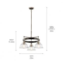 Eastmont 3-Light Polished Nickel Vintage Industrial Dining Room Chandelier with Clear Glass by KICHLER -Kichler Sales polished nickel kichler chandeliers 52402pn 1f 1000