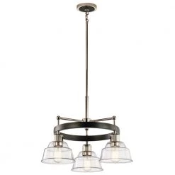 Eastmont 3-Light Polished Nickel Vintage Industrial Dining Room Chandelier with Clear Glass by KICHLER