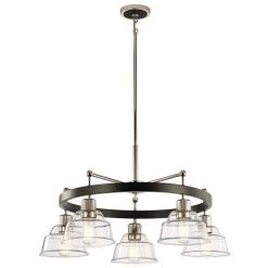 Eastmont 5-Light Polished Nickel Vintage Industrial Dining Room Chandelier with Clear Glass by KICHLER