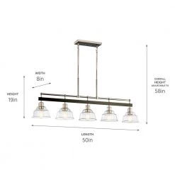 Eastmont 5-Light Polished Nickel Vintage Industrial Dining Room Linear Chandelier with Clear Glass by KICHLER -Kichler Sales polished nickel kichler chandeliers 52404pn 44 1000