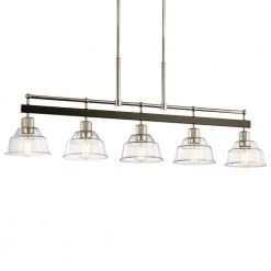 Eastmont 5-Light Polished Nickel Vintage Industrial Dining Room Linear Chandelier with Clear Glass by KICHLER -Kichler Sales polished nickel kichler chandeliers 52404pn 4f 1000