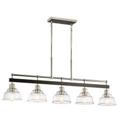 Eastmont 5-Light Polished Nickel Vintage Industrial Dining Room Linear Chandelier with Clear Glass by KICHLER