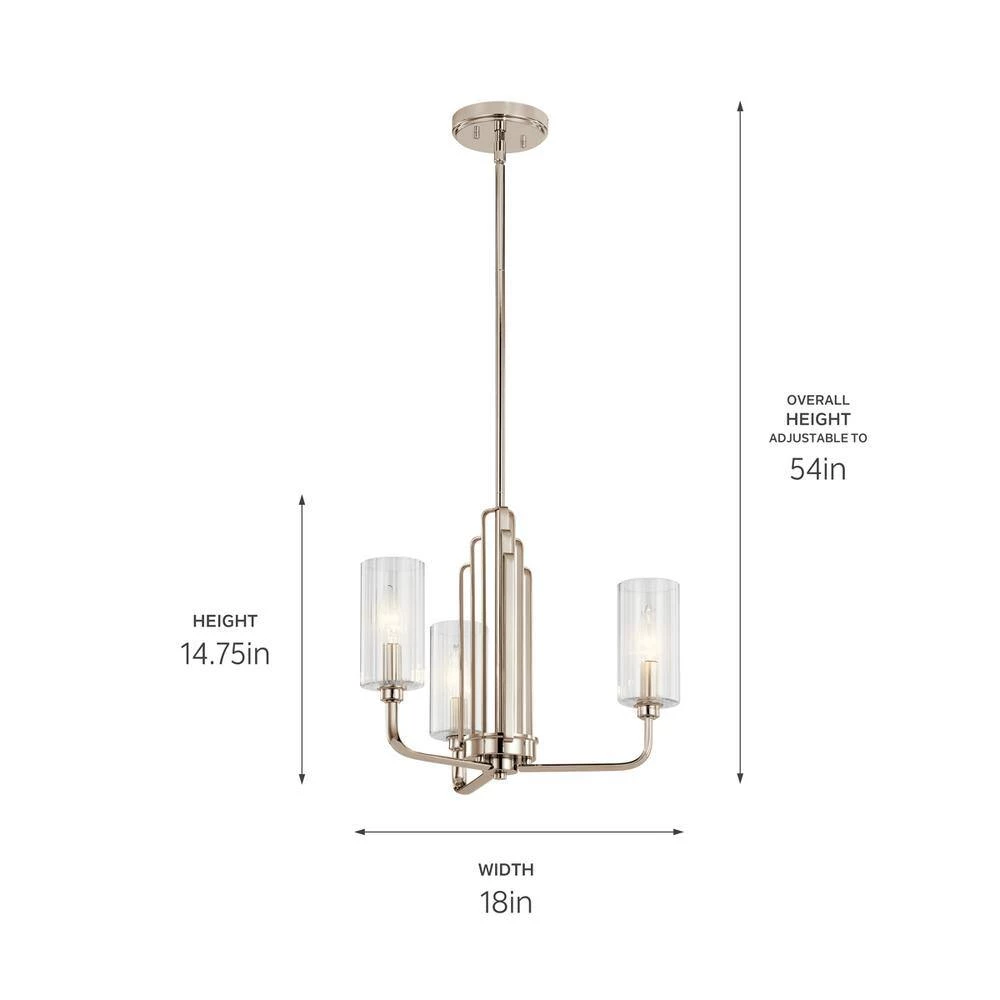 Kimrose 3-Light Polished Nickel with Satin Nickel Art Deco Dining Room Chandelier with Clear Fluted Glass by KICHLER 7 Kimrose 3-Light Polished Nickel with Satin Nickel Art Deco Dining Room Chandelier with Clear Fluted Glass by KICHLER - Image 5