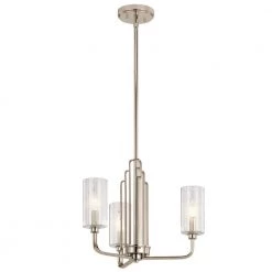 Kimrose 3-Light Polished Nickel with Satin Nickel Art Deco Dining Room Chandelier with Clear Fluted Glass by KICHLER