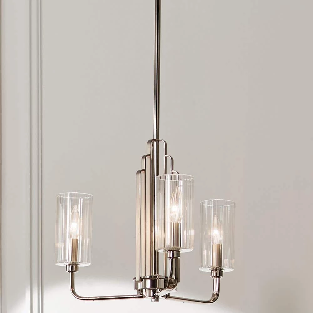 Kimrose 3-Light Polished Nickel with Satin Nickel Art Deco Dining Room Chandelier with Clear Fluted Glass by KICHLER 9 Kimrose 3-Light Polished Nickel with Satin Nickel Art Deco Dining Room Chandelier with Clear Fluted Glass by KICHLER - Image 7