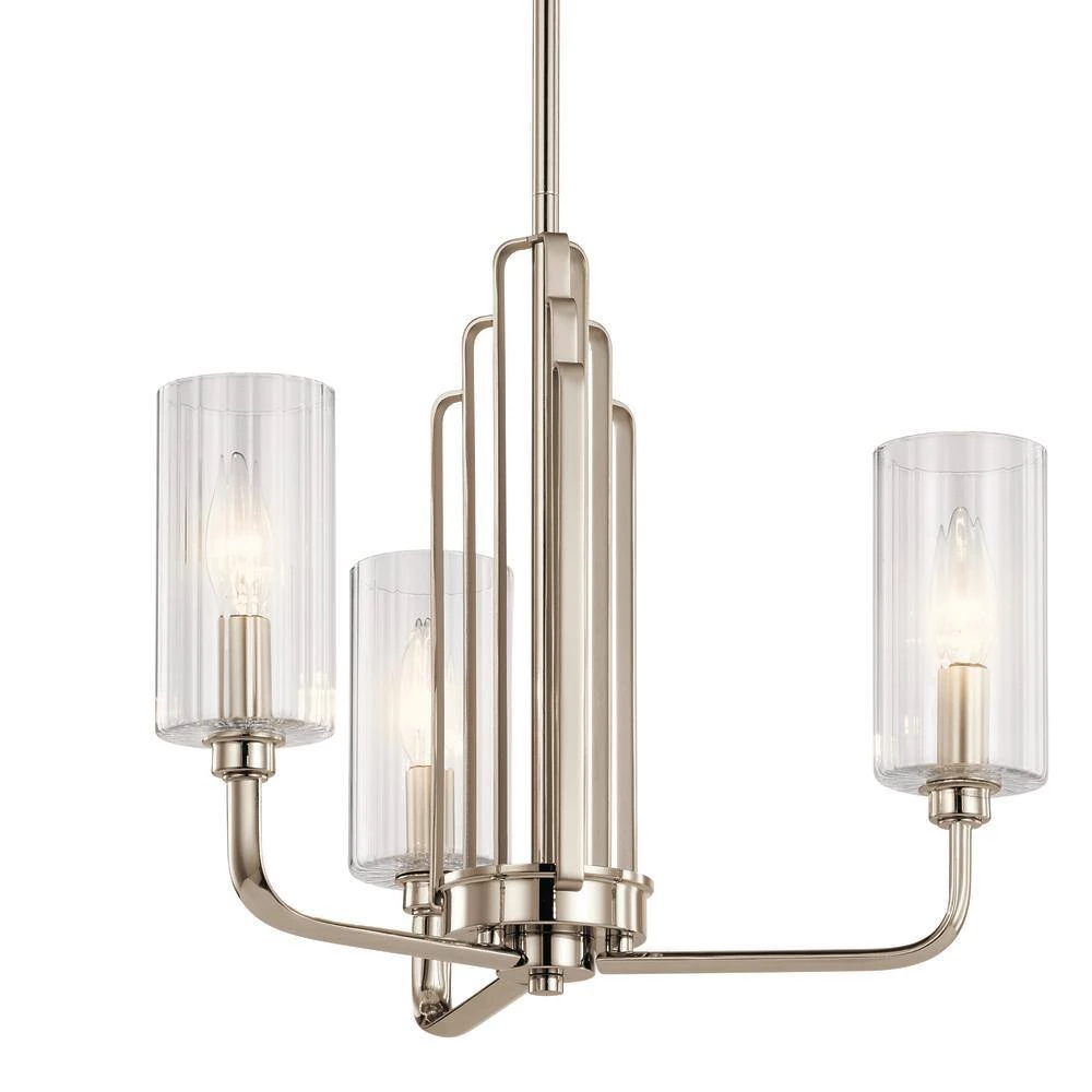 Kimrose 3-Light Polished Nickel with Satin Nickel Art Deco Dining Room Chandelier with Clear Fluted Glass by KICHLER 5 Kimrose 3-Light Polished Nickel with Satin Nickel Art Deco Dining Room Chandelier with Clear Fluted Glass by KICHLER - Image 3