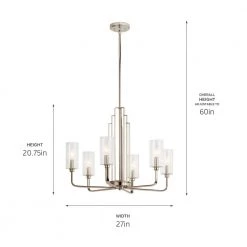 Kimrose 6-Lights Polished Nickel and Satin Nickel Art Deco Dining Room Chandelier with Clear Fluted Glass by KICHLER -Kichler Sales polished nickel kichler chandeliers 52411pn 1f 1000