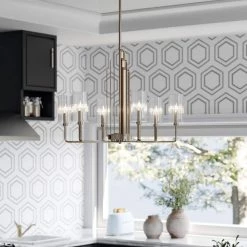 Kimrose 6-Lights Polished Nickel and Satin Nickel Art Deco Dining Room Chandelier with Clear Fluted Glass by KICHLER -Kichler Sales polished nickel kichler chandeliers 52411pn 76 1000